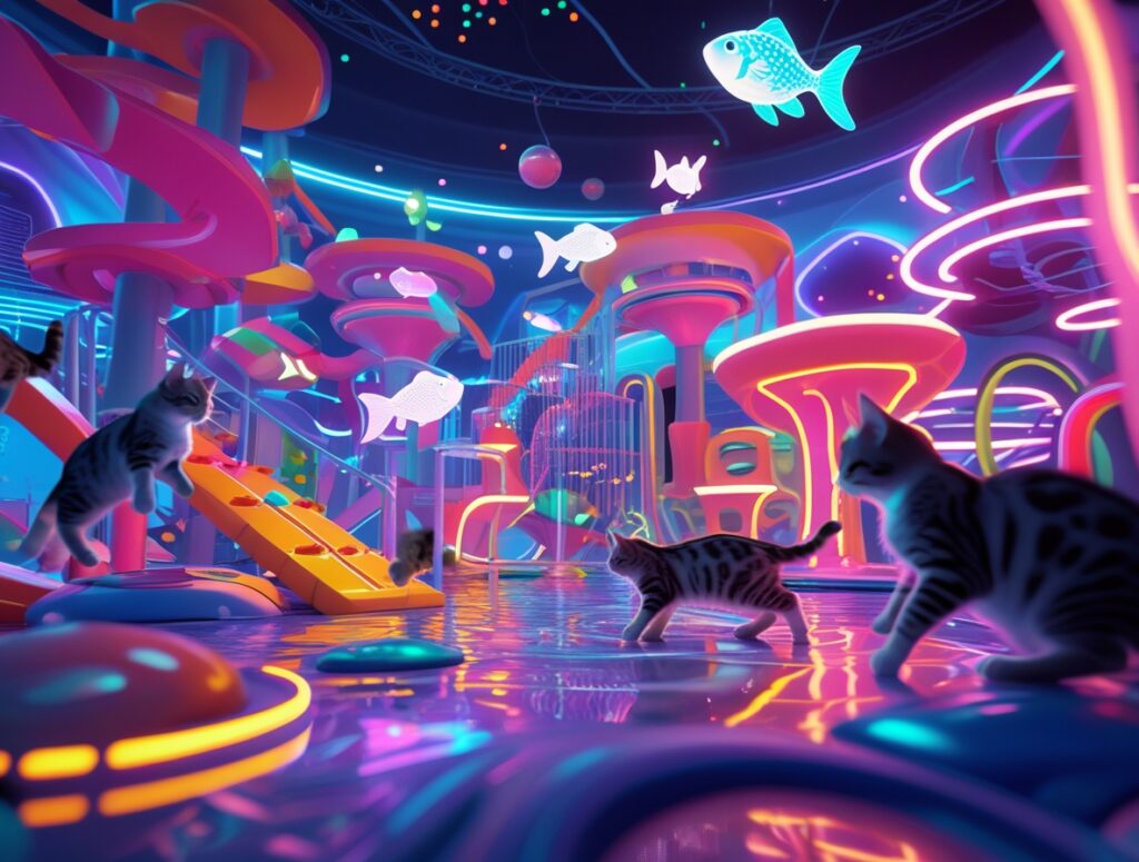 Virtual Reality Cat Playground Adventure – free AI stock image