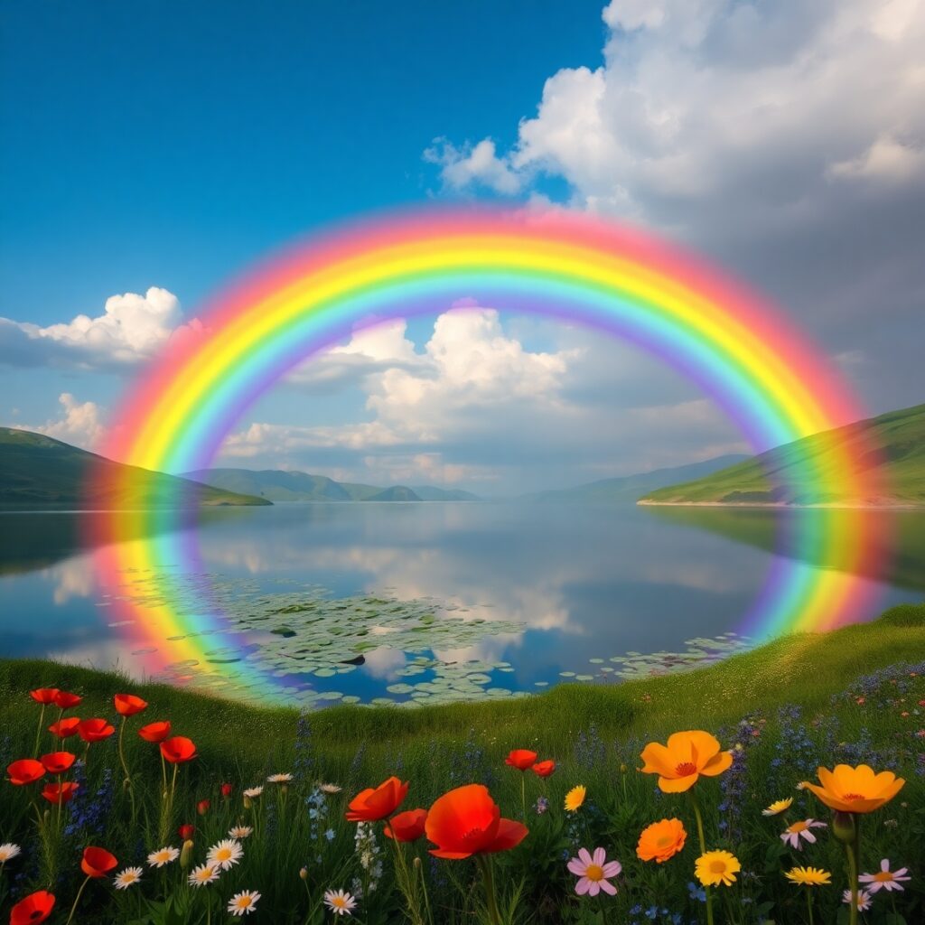 Vivid Rainbow Spectrum Over Tranquil Landscape – free AI stock image