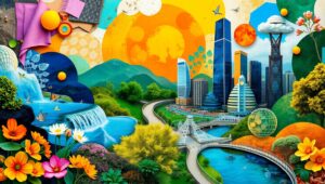 Vivid Urban Nature Fusion Collage – free AI stock image