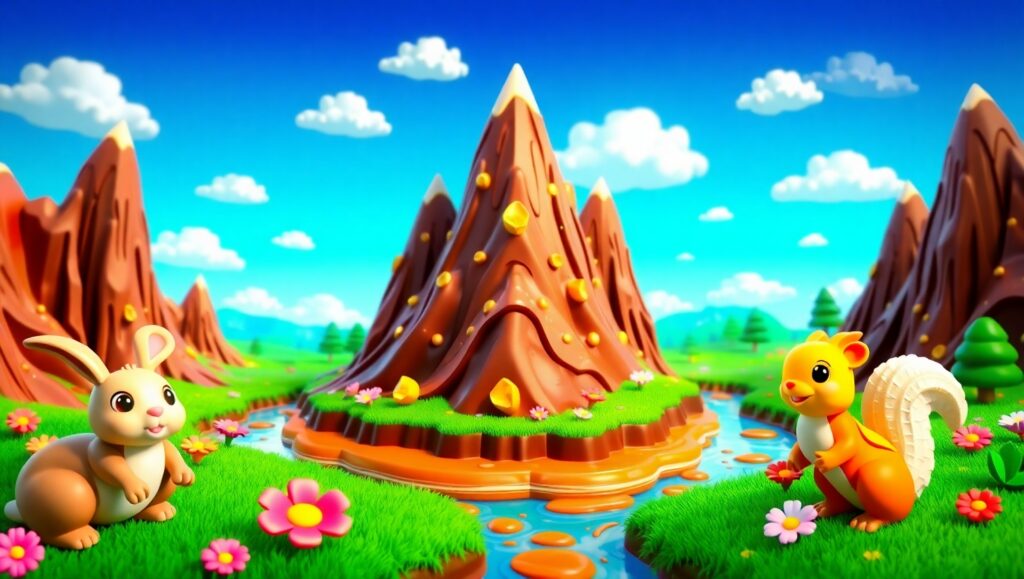 Voxel Candy Land Adventure – free AI stock image