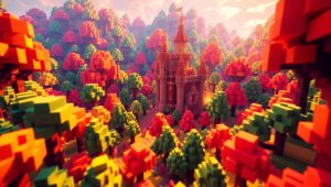 Voxel Fantasy Landscape with Castle – free AI stock image
