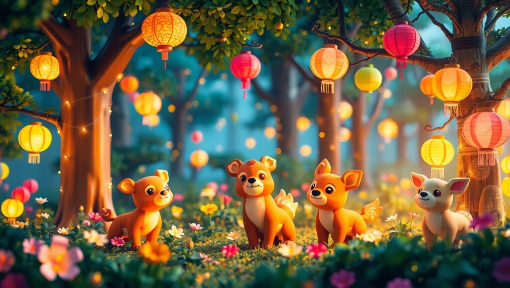 Voxel Forest Festival Celebration – free AI stock image