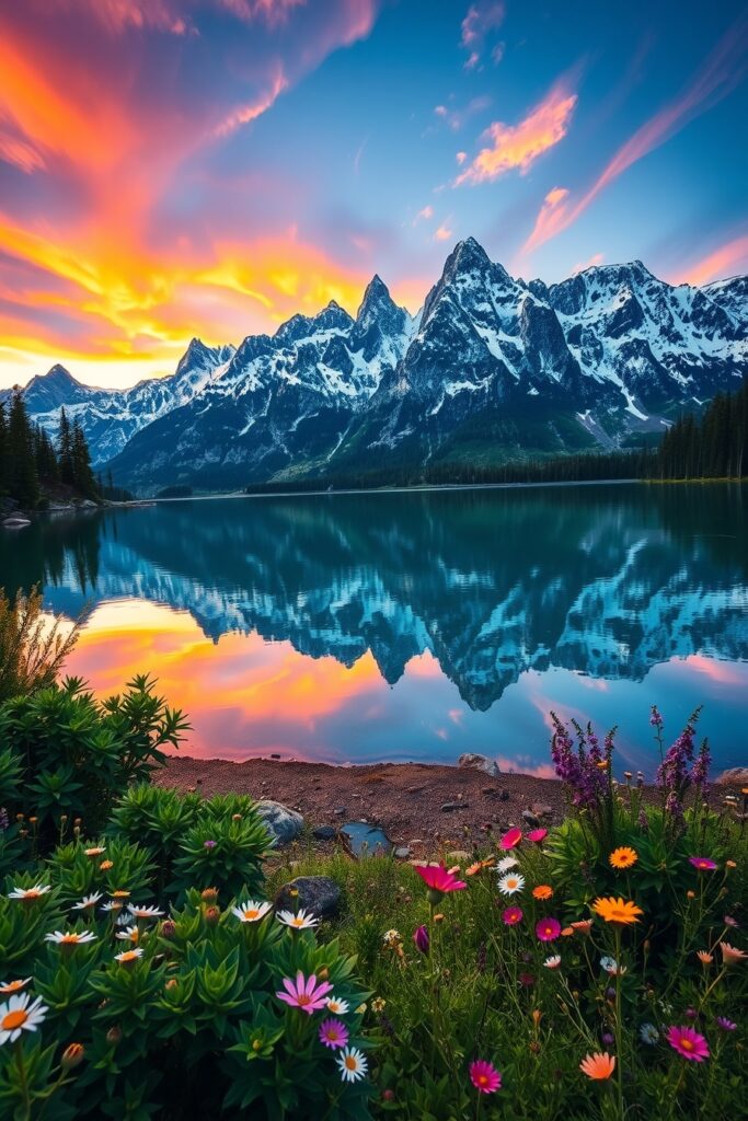Wanderlust Overlooking a Serene Lake – free AI stock image