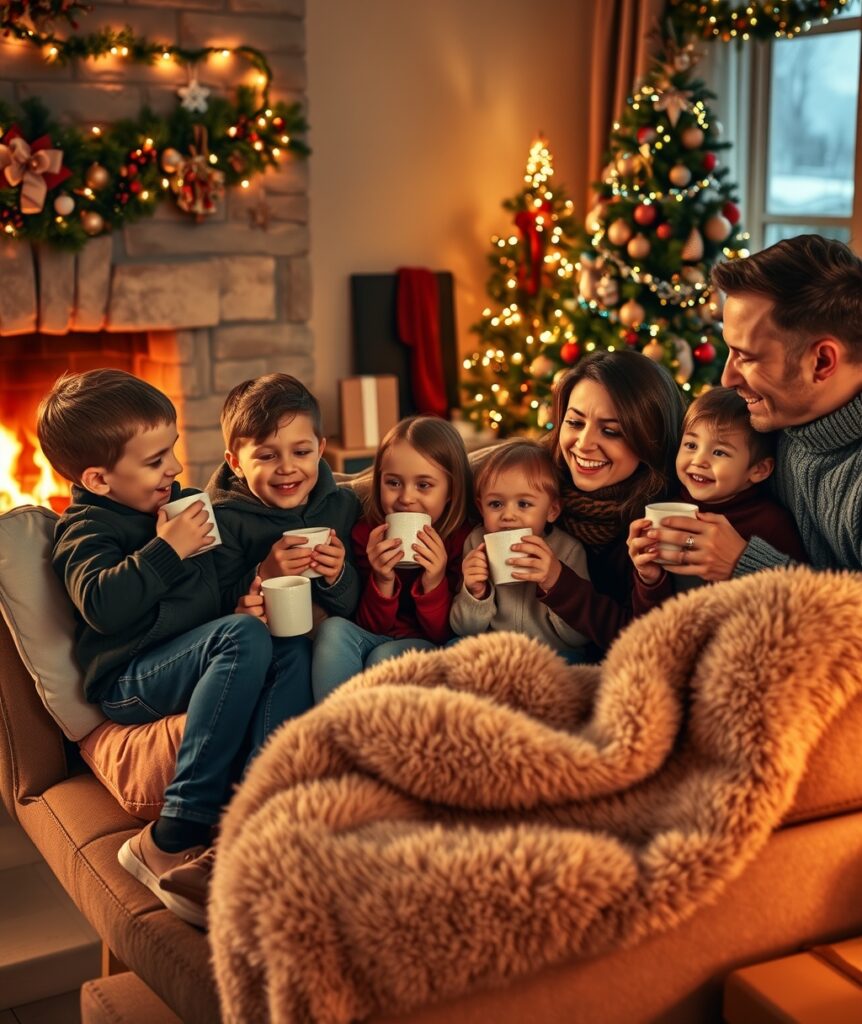 Warm Family Gathering Around a Cozy Fire – free AI stock image
