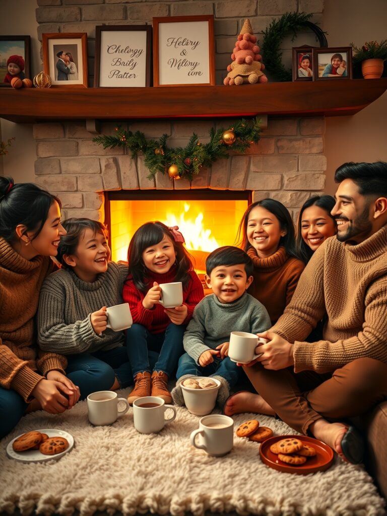Warm Family Gathering Around a Cozy Fire – free AI stock image