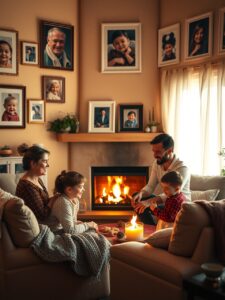 A Warm Family Gathering Around the Fireplace – free AI stock image