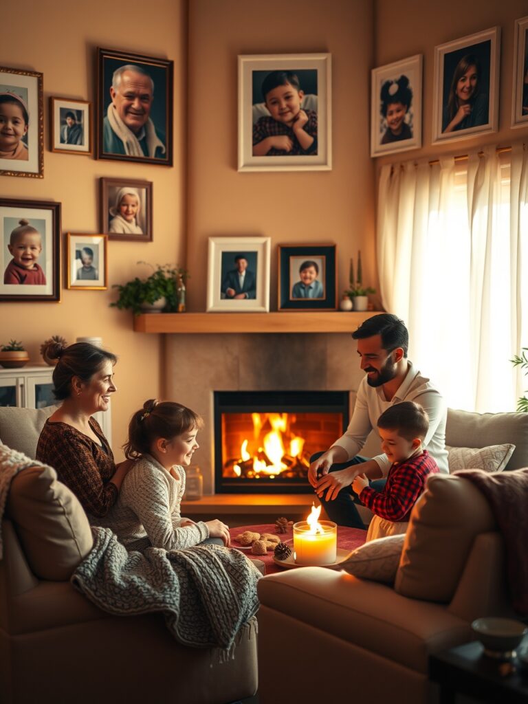 A Warm Family Gathering Around the Fireplace – free AI stock image
