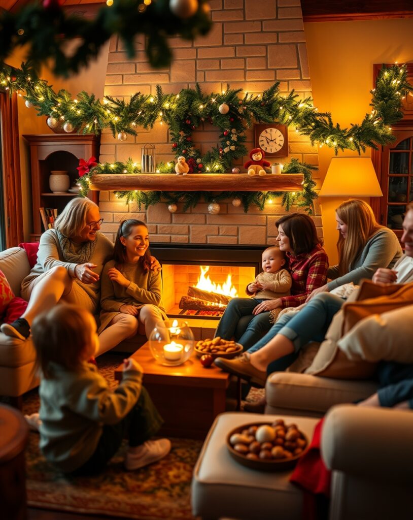 A Warm Family Gathering Around the Fireplace – free AI stock image