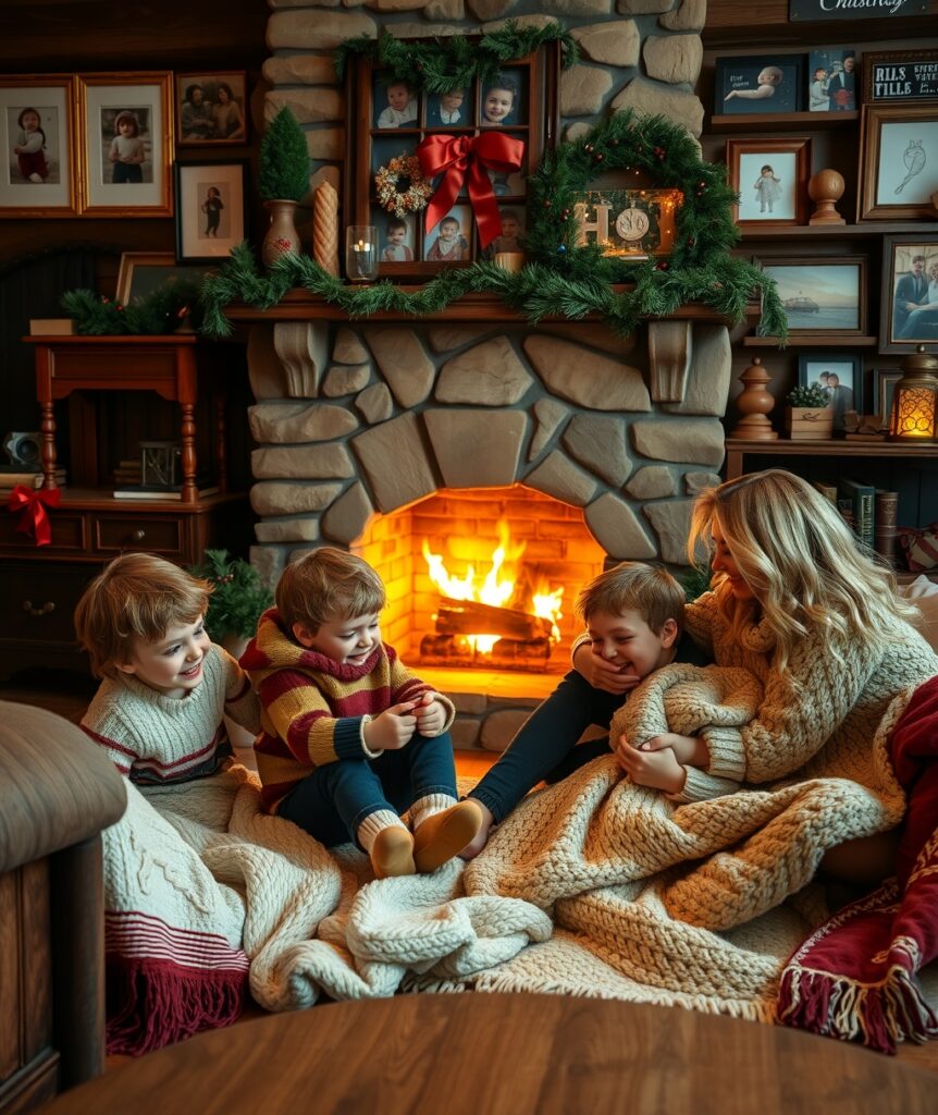 A Warm Family Gathering by the Fireplace – free AI stock image