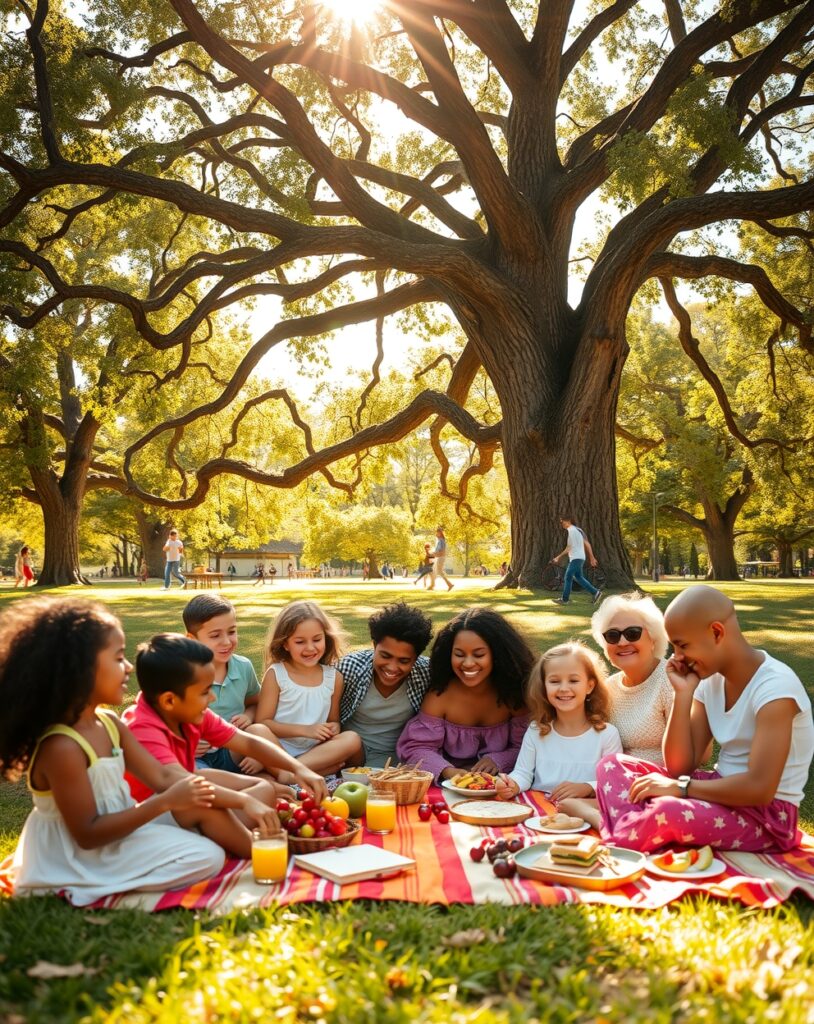A Warm Family Gathering in the Park – free AI stock image