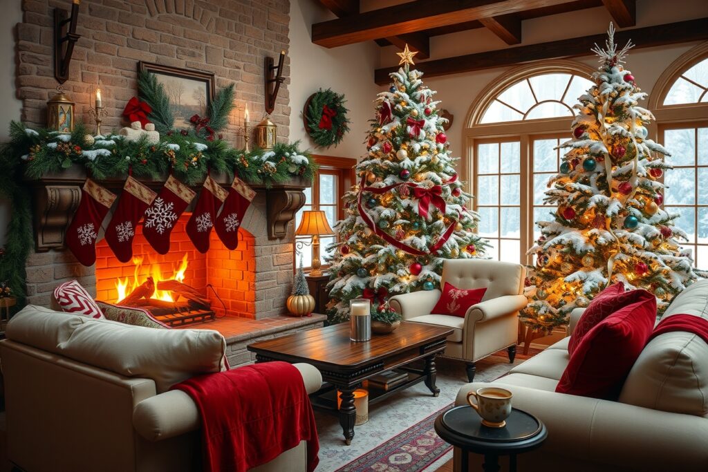 Warm Holiday Gatherings by the Fireplace – free AI stock image