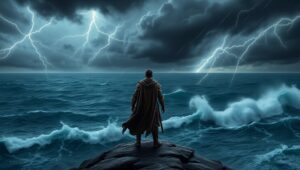 Warrior’s Stand Against the Storm – free AI stock image