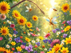 Whimsical Animated Characters in a Garden – free AI stock image