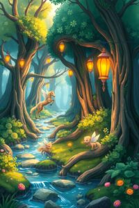 Whimsical Animated Forest Adventure – free AI stock image