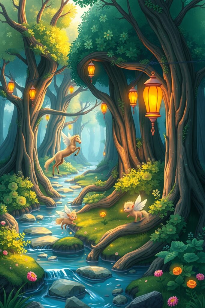 Whimsical Animated Forest Adventure – free AI stock image