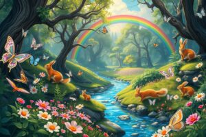 Whimsical Animated Forest Adventure – free AI stock image