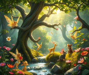 Whimsical Animated Forest Adventure – free AI stock image