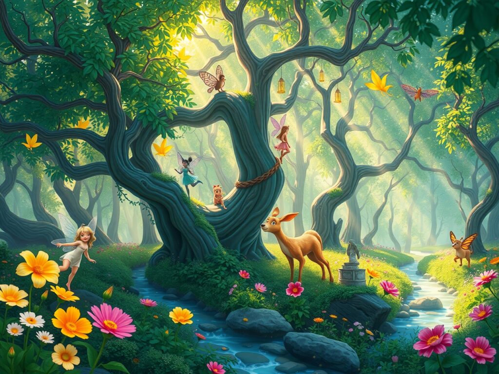 Whimsical Animated Forest Adventure – free AI stock image