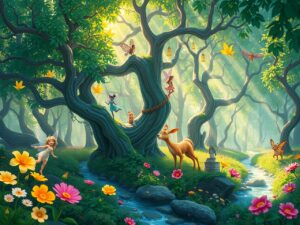 Whimsical Animated Forest Adventure – free AI stock image
