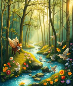 Whimsical Animated Forest Adventure – free AI stock image