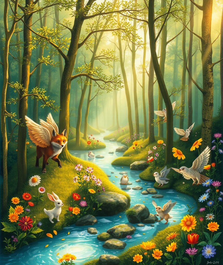 Whimsical Animated Forest Adventure – free AI stock image