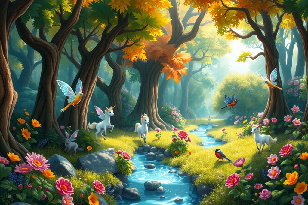 Whimsical Animated Forest Adventure – free AI stock image