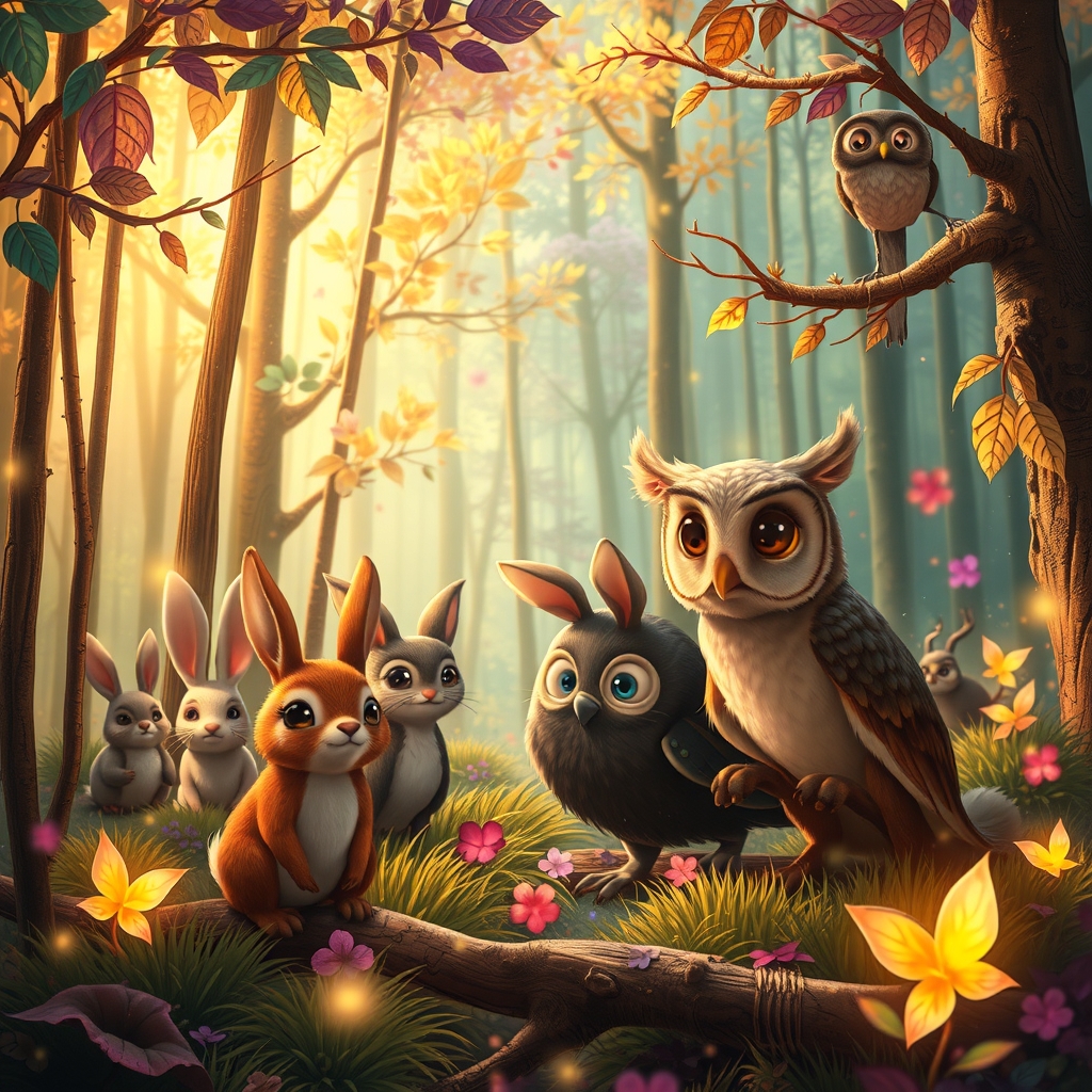 Whimsical Animated Forest Adventure – free AI stock image