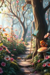 Whimsical Animated Forest Adventure – free AI stock image