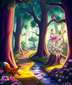 Whimsical Animated Forest Adventure – free AI stock image
