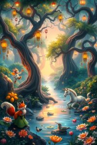 Whimsical Animated Forest Adventure – free AI stock image