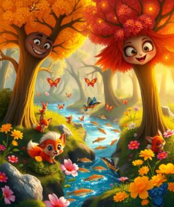 Whimsical Animated Forest Adventure – free AI stock image