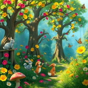 Whimsical Animated Forest Adventure – free AI stock image