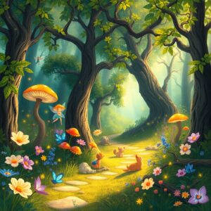 Whimsical Animated Forest Adventure – free AI stock image
