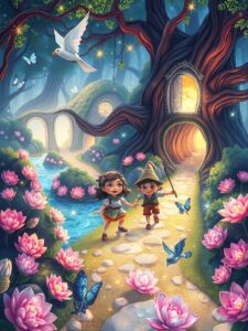Whimsical Animated Forest Adventure – free AI stock image