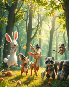Whimsical Animated Forest Animal Parade – free AI stock image