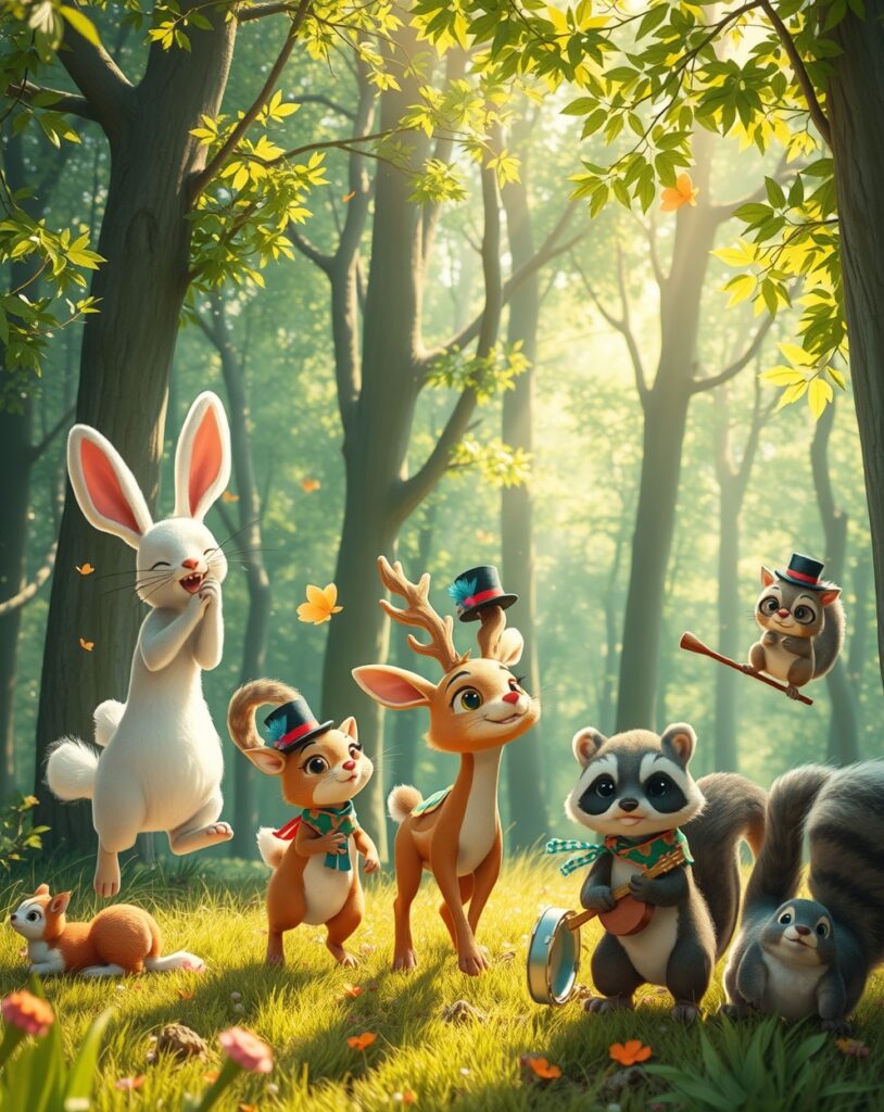 Whimsical Animated Forest Animal Parade – free AI stock image