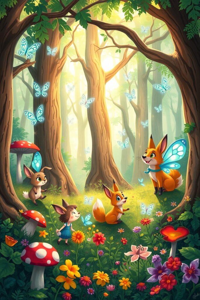 Whimsical Animated Forest Creatures – free AI stock image