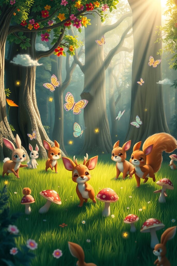 Whimsical Animated Forest Creatures – free AI stock image