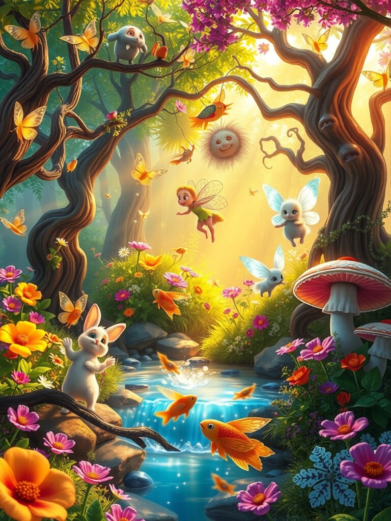 Whimsical Animated Forest Creatures – free AI stock image