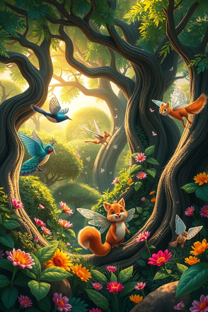 Whimsical Animated Forest Creatures Adventure – free AI stock image
