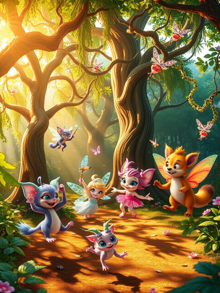 Whimsical Animated Forest Creatures Dance – free AI stock image
