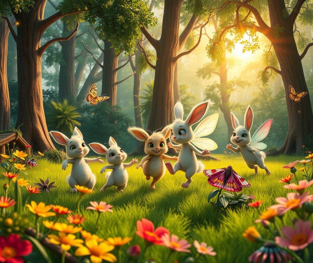 Whimsical Animated Forest Creatures Dancing – free AI stock image