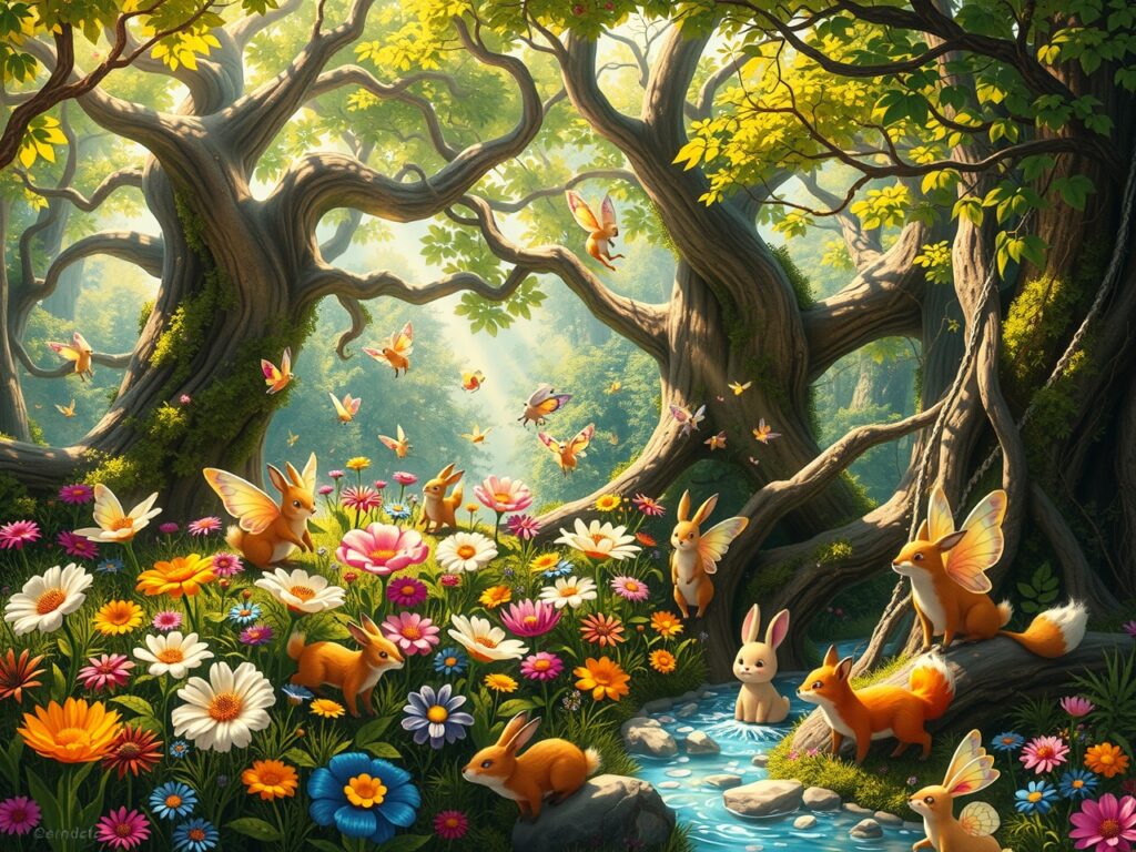 Whimsical Animated Forest Creatures Gathering – free AI stock image