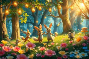 Whimsical Animated Forest Creatures in Motion – free AI stock image