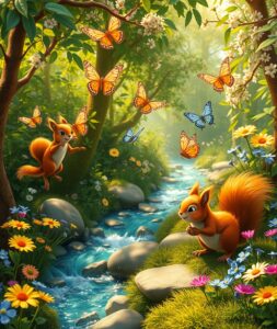Whimsical Animated Forest Creatures in Motion – free AI stock image