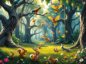 Whimsical Animated Forest Creatures in Motion – free AI stock image