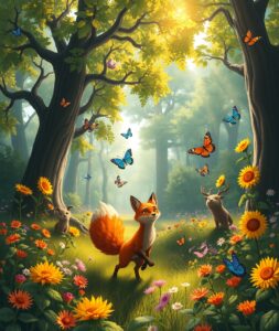Whimsical Animated Forest Creatures Play – free AI stock image