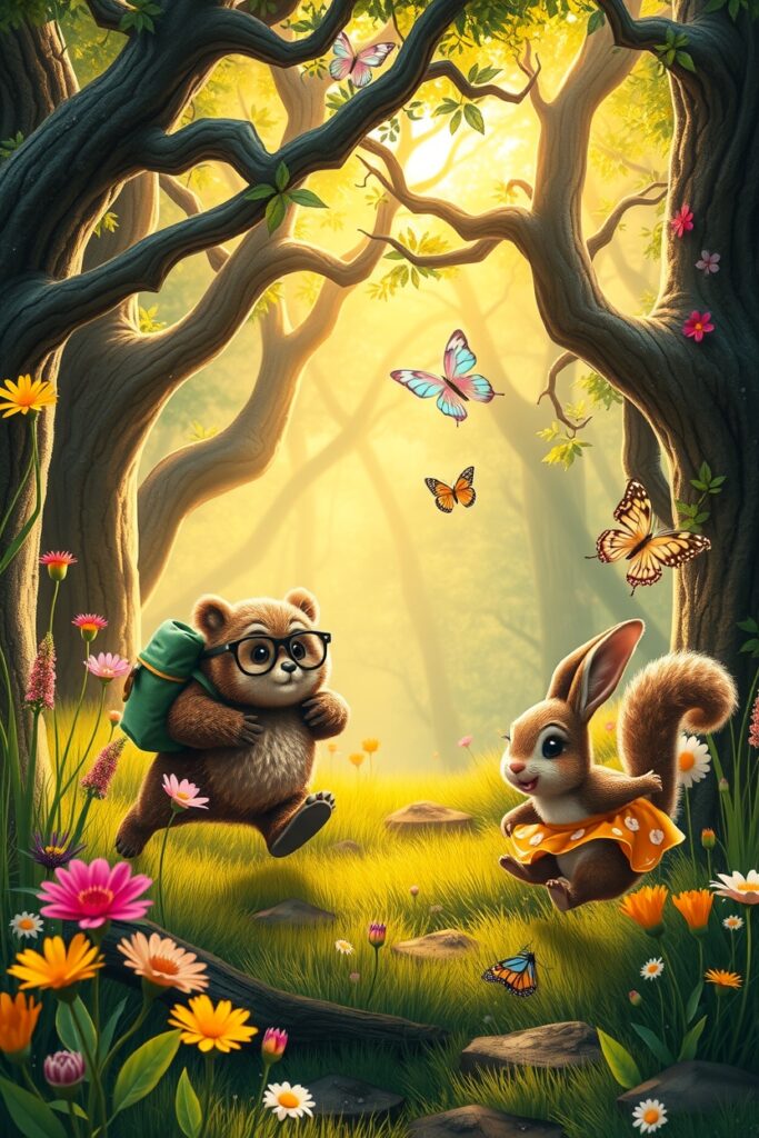 Whimsical Animated Forest Creatures Playing – free AI stock image