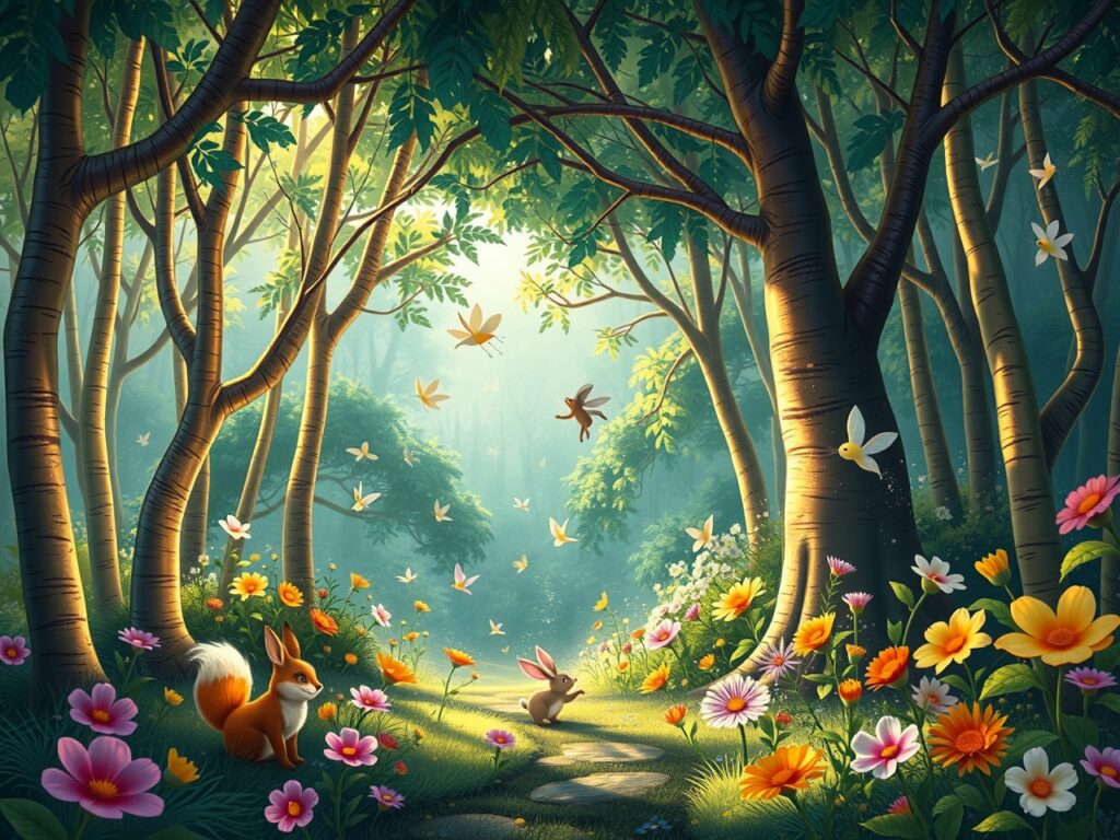 Whimsical Animated Forest Scene – free AI stock image