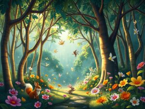 Whimsical Animated Forest Scene – free AI stock image